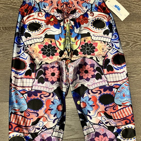 Super Colorful Sugar Skull Lotus Leggings - NWT - Picture 3 of 4